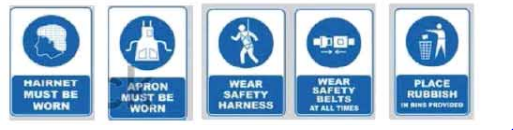 ওয়ার্কশপের দেয়ালে বিভিন্ন ধরনের নিরাপত্তার প্রতীক সম্মিলিত সতর্কতার নির্দেশনা